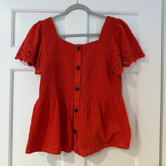 Madewell Women's Smocked Short Sleeve Top -- Medium - Picture 2 of 3
